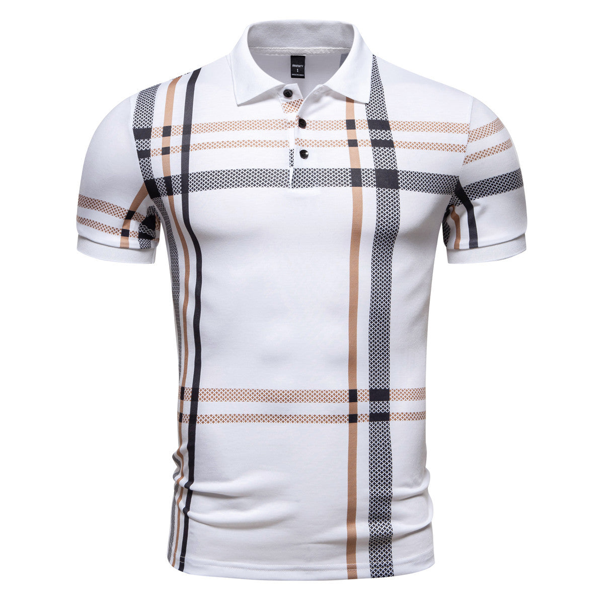 Geometric Pattern Printed Polo Shirt with Large Size Short Sleeves for Men
