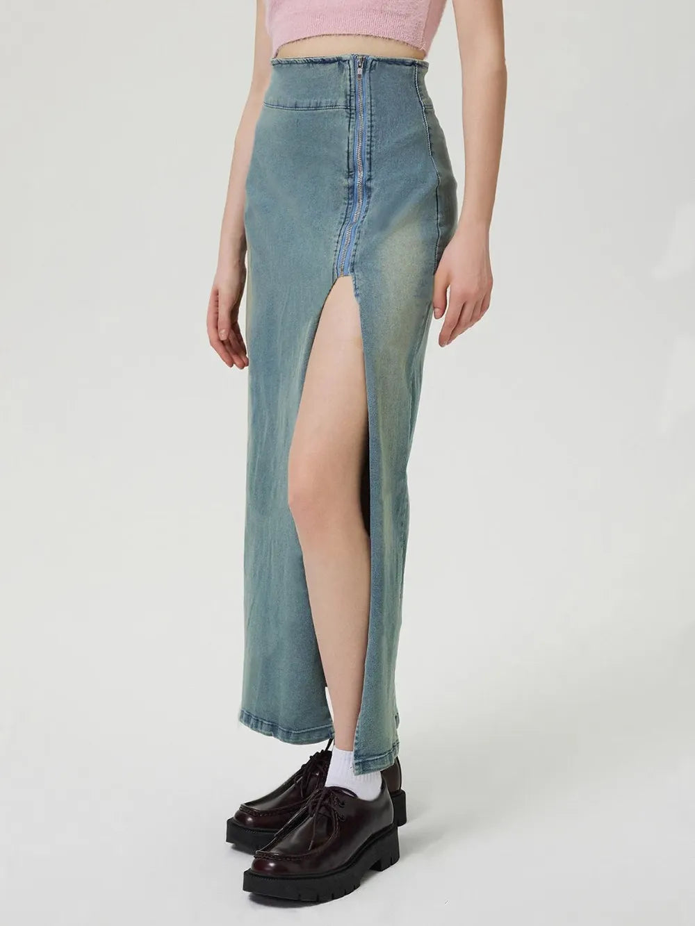 Premium Japanese Denim Skirt with Slit and Zipper