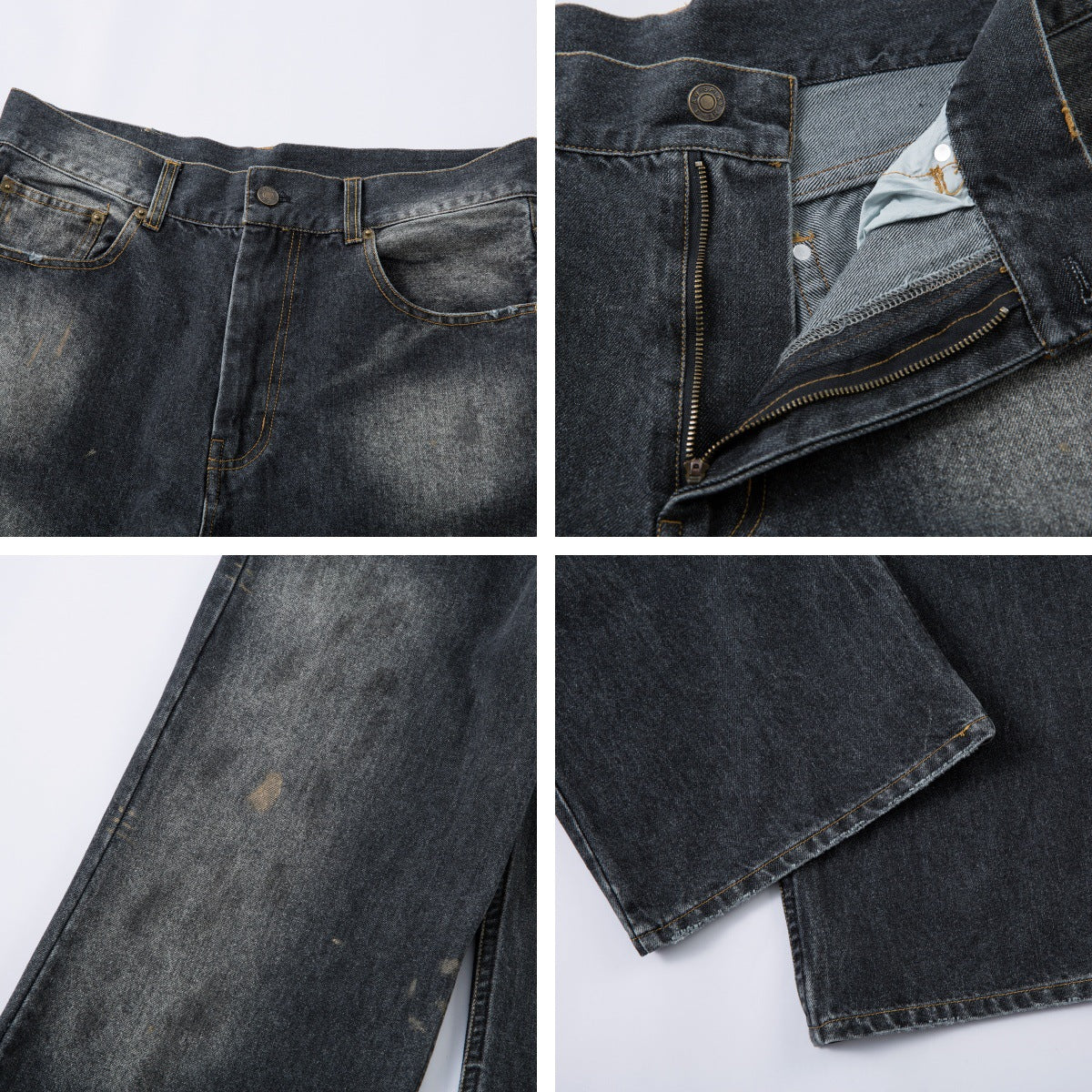 Premium Washed Black Straight Leg Jeans