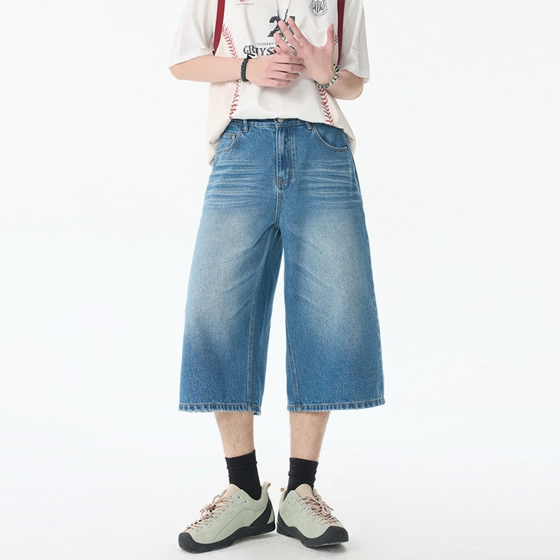 Washed Denim Cropped Straight Leg Casual Shorts