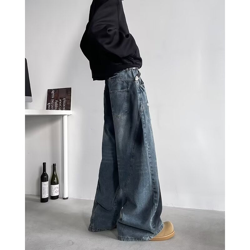 Broken Hole Curved Knife Cowboy Men's Loose Denim Pants