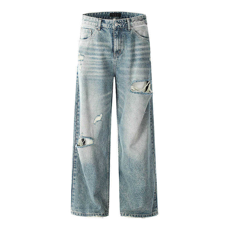 Japanese Denim Loose Jeans with Distressed Finish