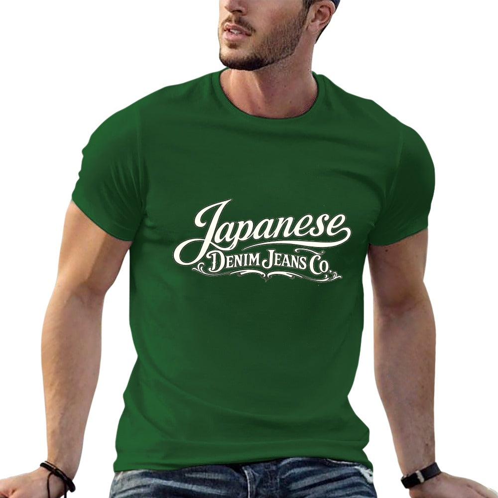 Japanese Denim Jeans Men's Short Sleeve Cotton T-Shirt - Green