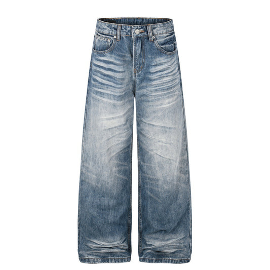 Gradient Washed Denim Pants — Straight Leg Mid Rise