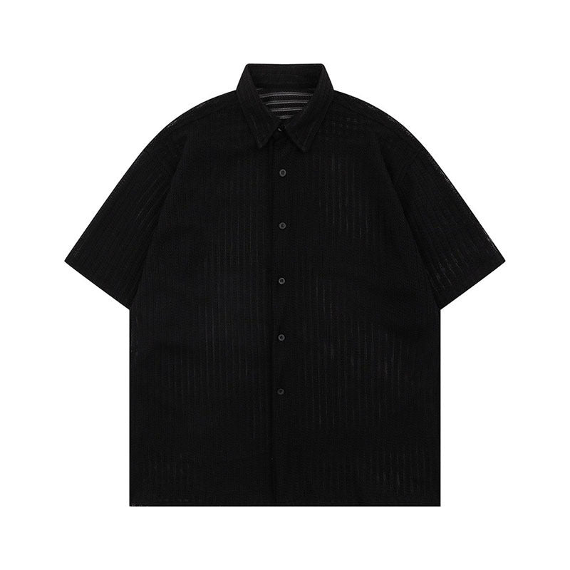 Textured Short Sleeve Shirt - Solid Color - Loose Fit