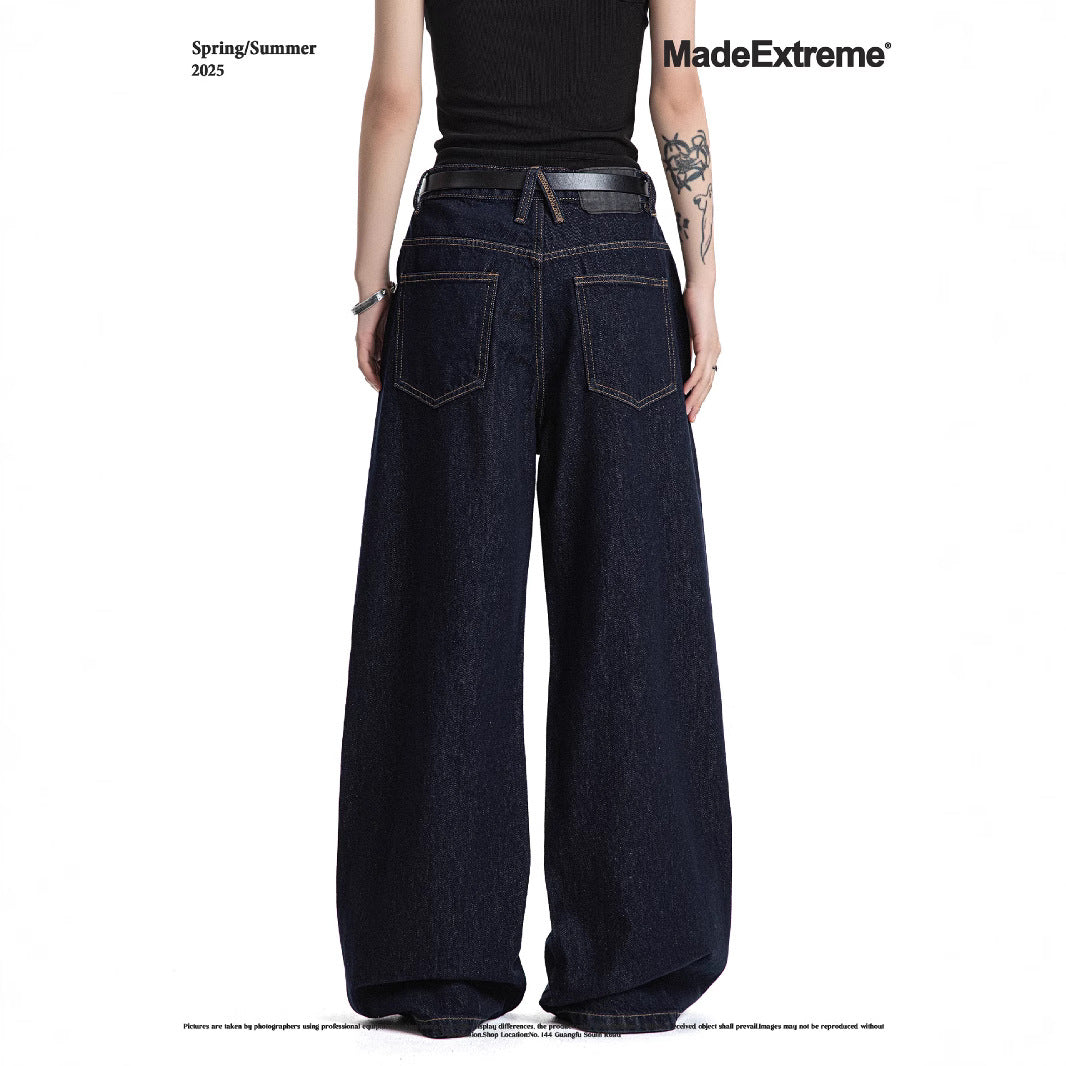Vintage Wash Straight Leg Denim Pants for Commuters