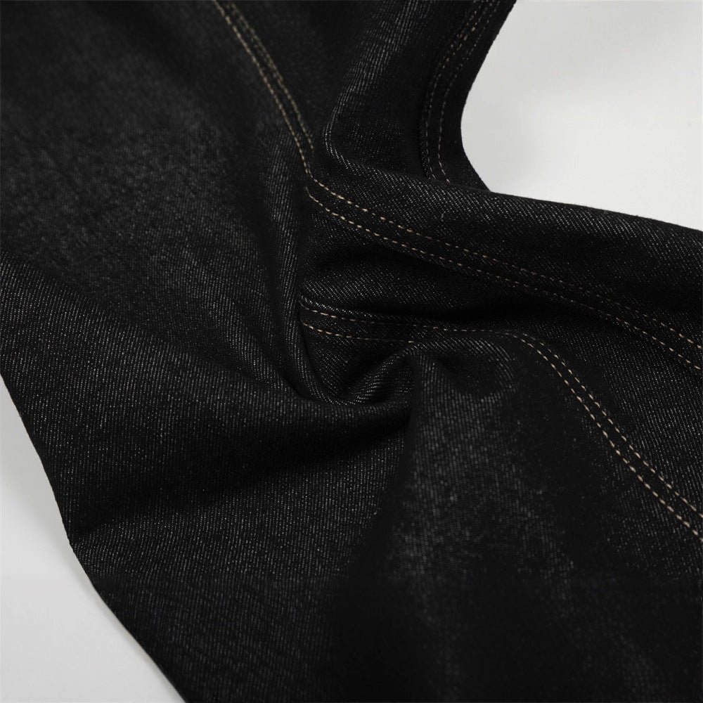 Men's Solid Color Patchwork Knife Cut Jeans