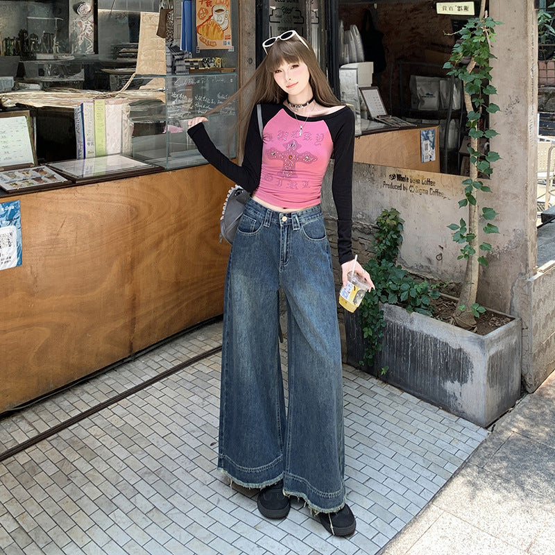 Denim Ankle-Length Pants for Women - High Waist Loose Straight Leg Trousers