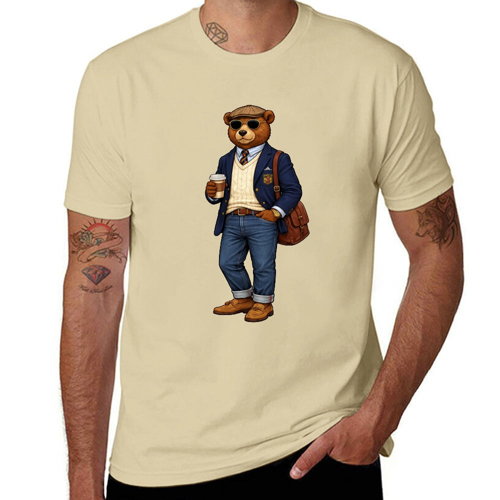Men's Oxford Denim Bear Cotton Short Sleeve Tee - Cream