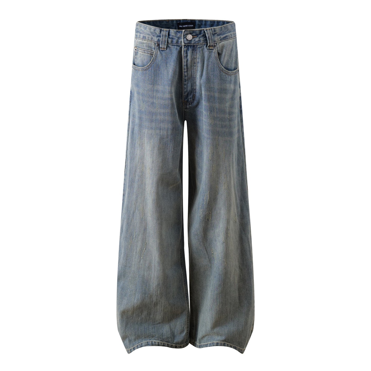 High-Street Unique Design Slub Denim Long Pants