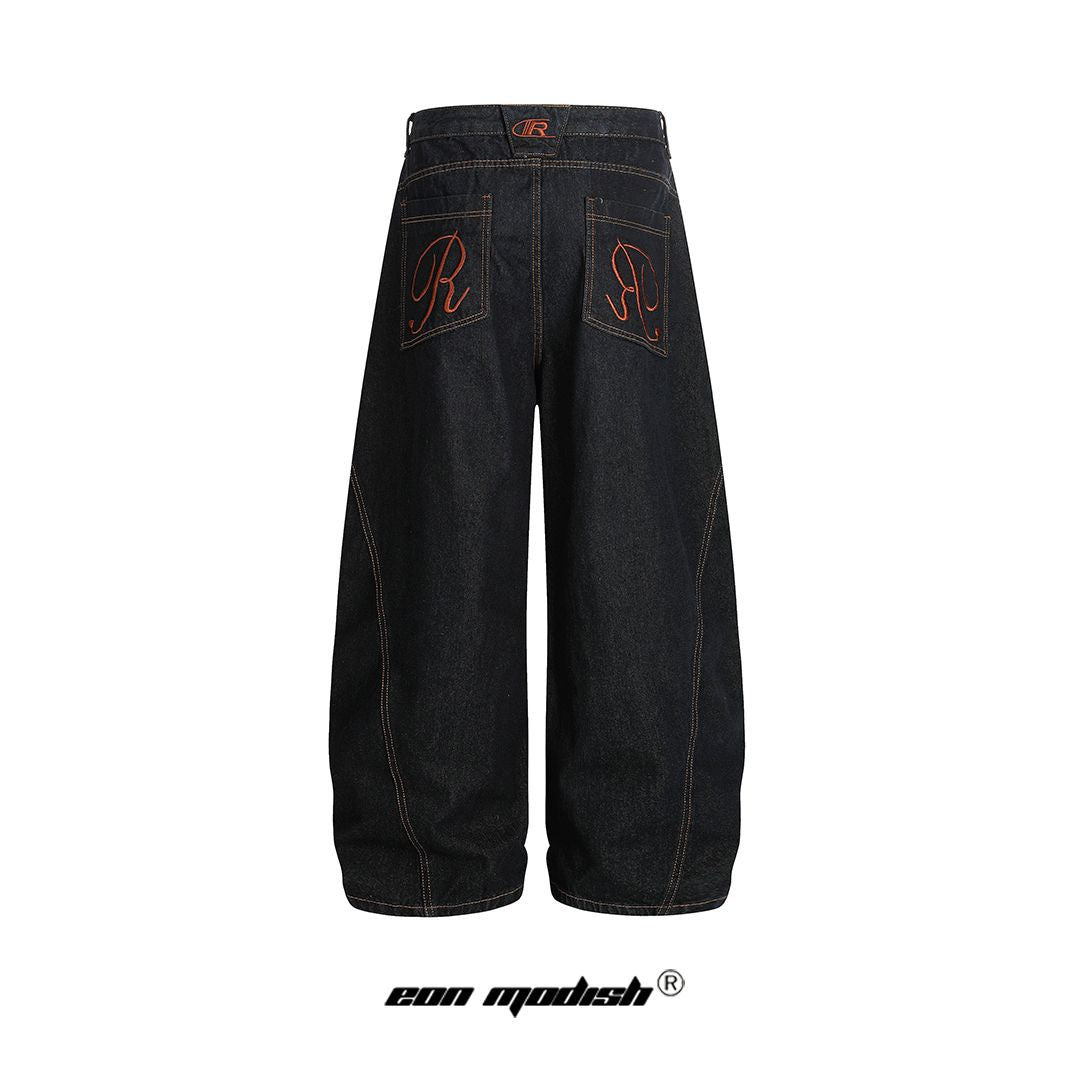 Embroidered Distressed Denim Long Pants