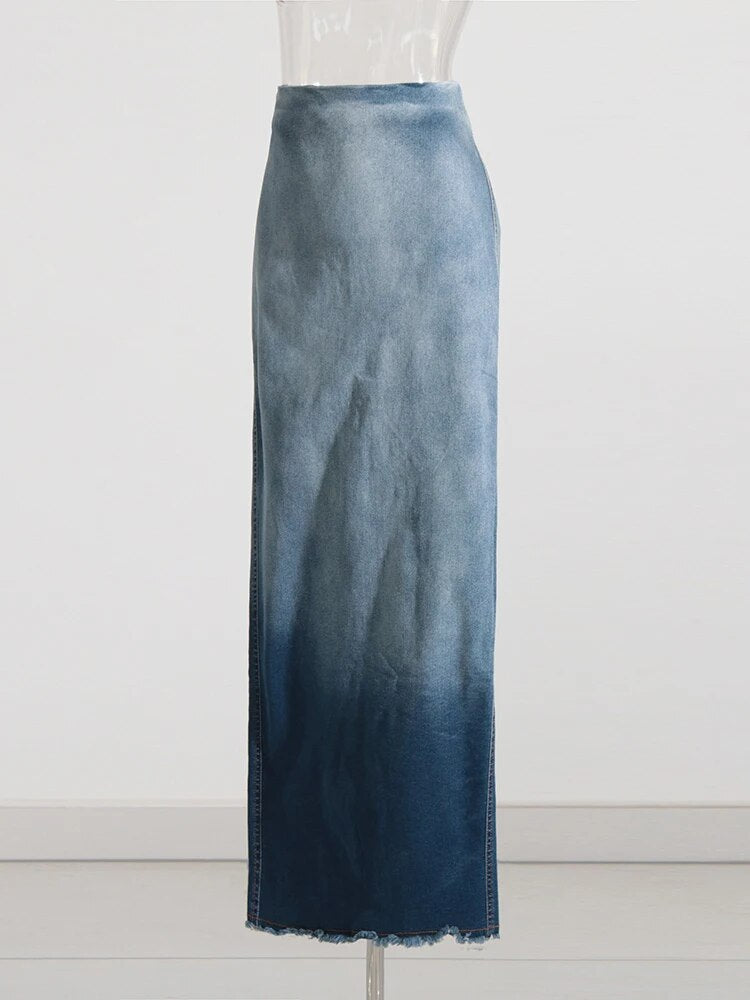Women's High-Waisted Ombre Denim Summer Skirt - A-Line Design