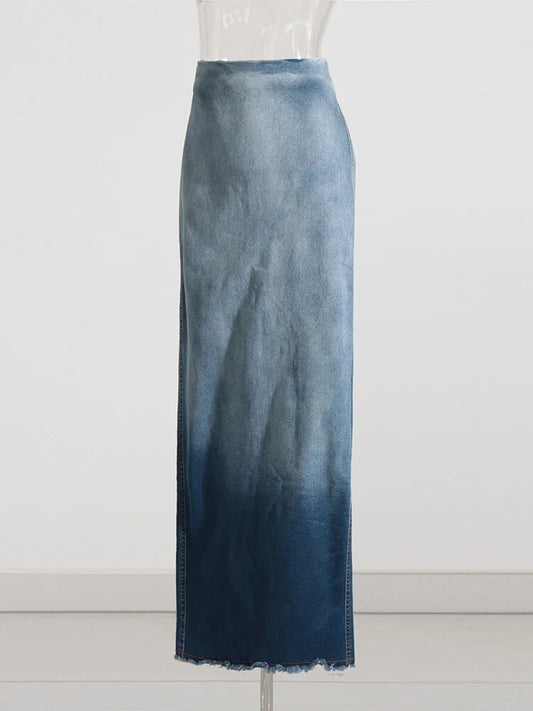 Women's High-Waisted Ombre Denim Summer Skirt - A-Line Design