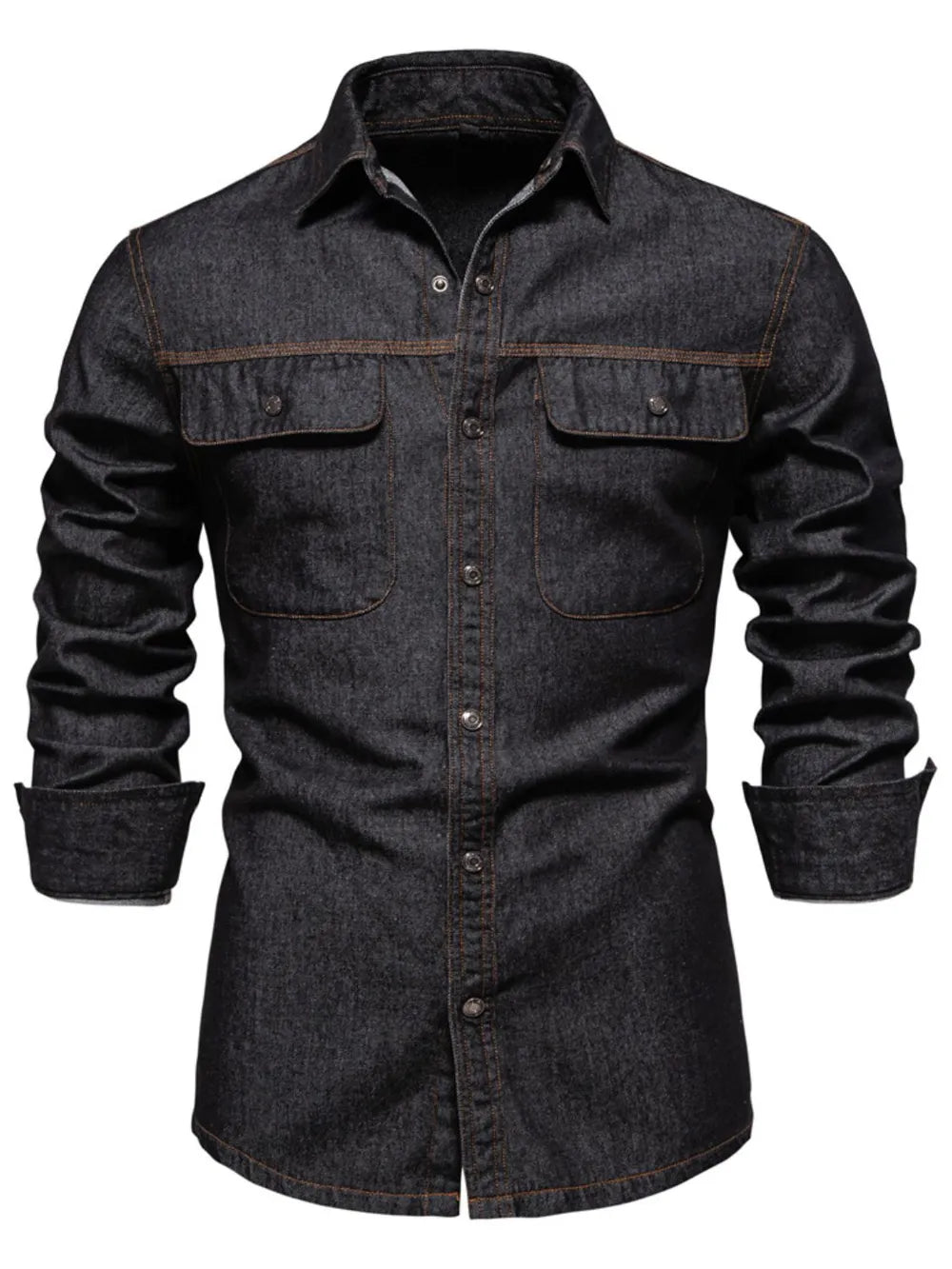 Men's Collared Neck Denim Shirt with Chest Pockets