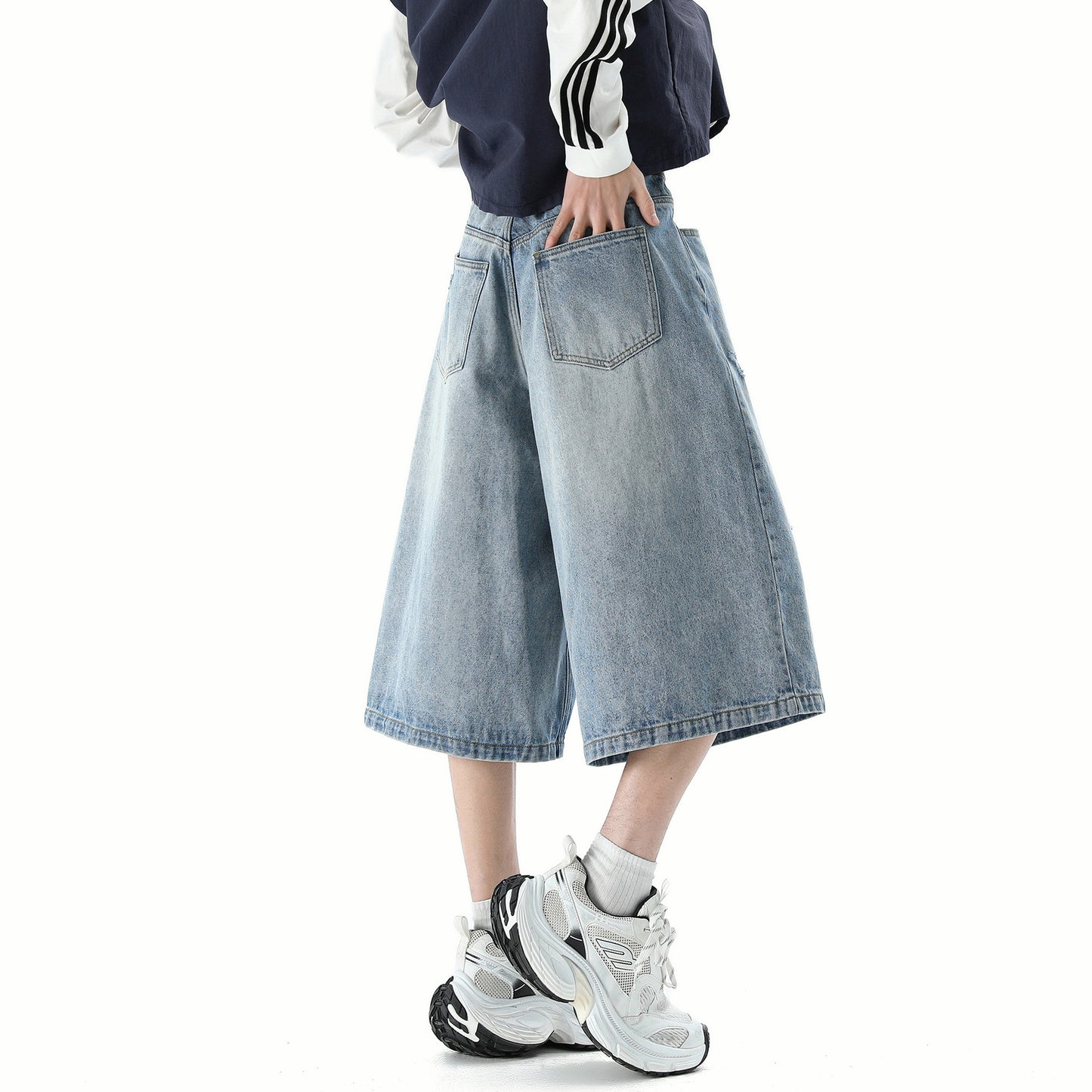 Men's Seven-Quarter Denim Pants - Wide-Leg Flare Loose Slimming Casual Trousers