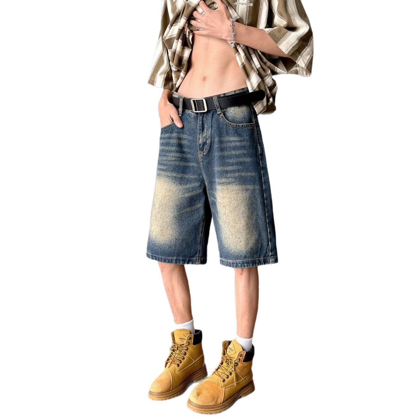 Summer Slimming Straight Cut Five Quarter Retro Mid Length Pants