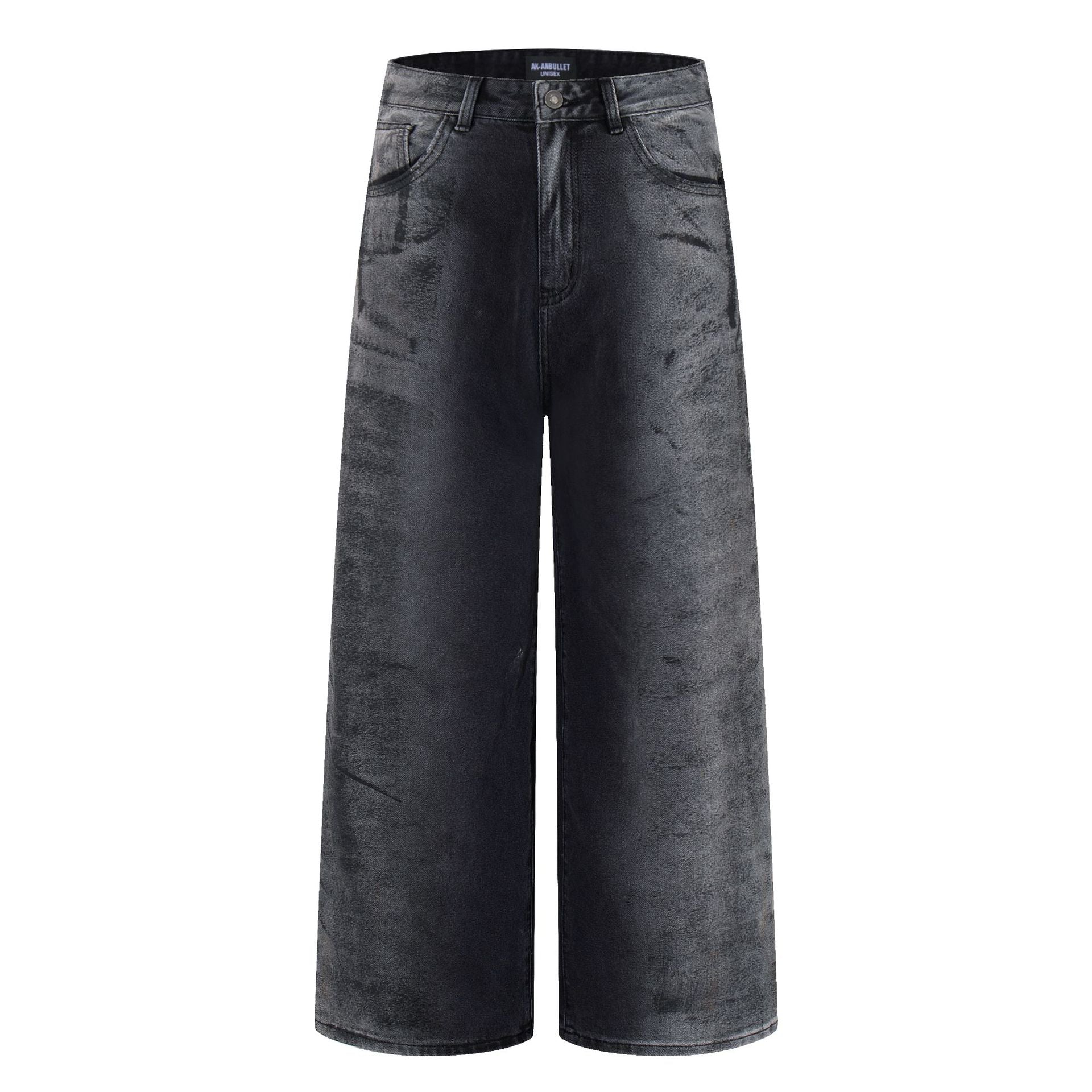 Street Washed Denim Tie Dye Loose Wide Leg Pants