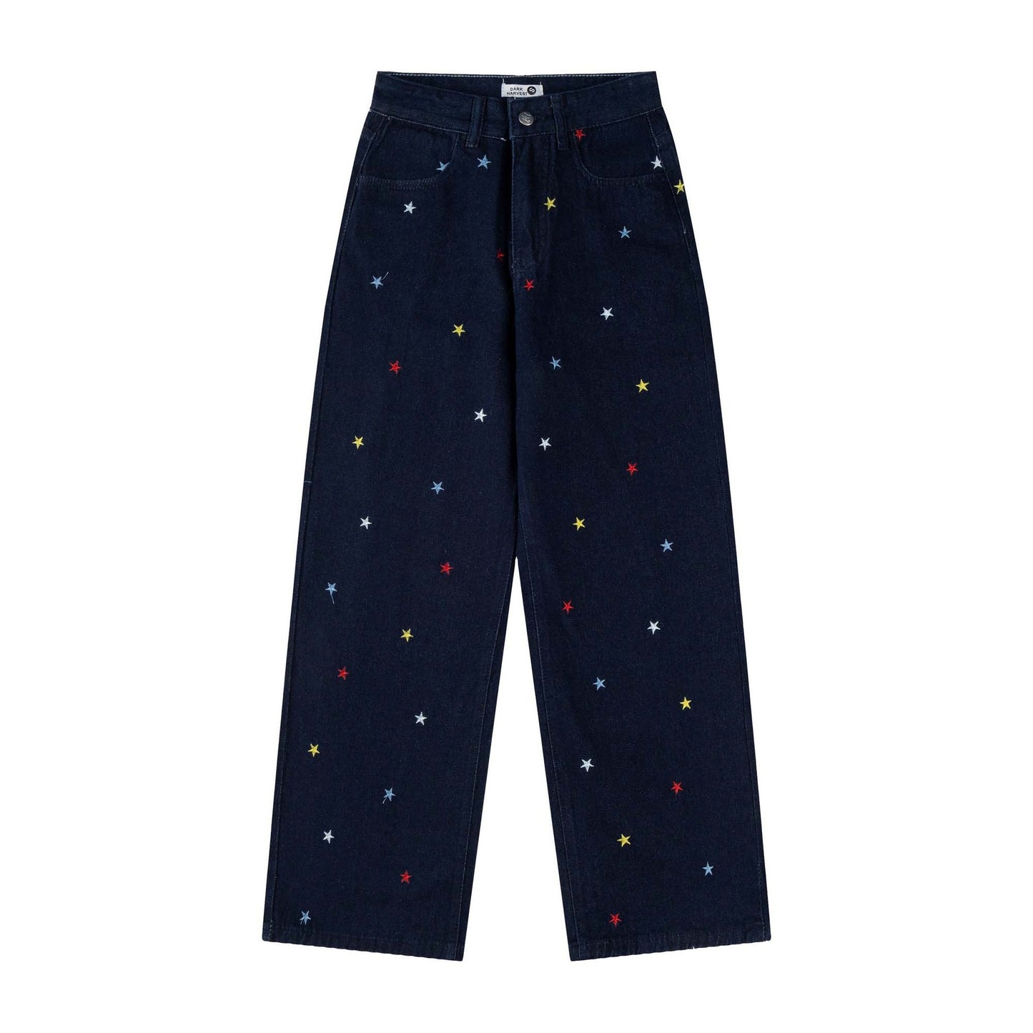 Retro Washed Star Letter Embroidered Denim Pants for Unisex