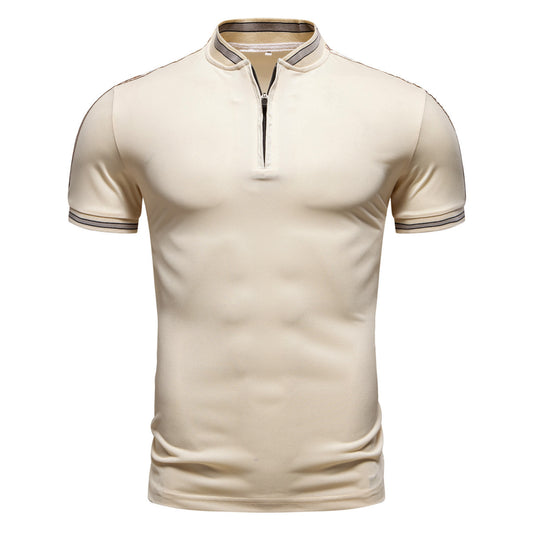 Business Polo Shirt for Men with Woven Tape Decoration, Short Sleeve T-Shirt in Casual British Style