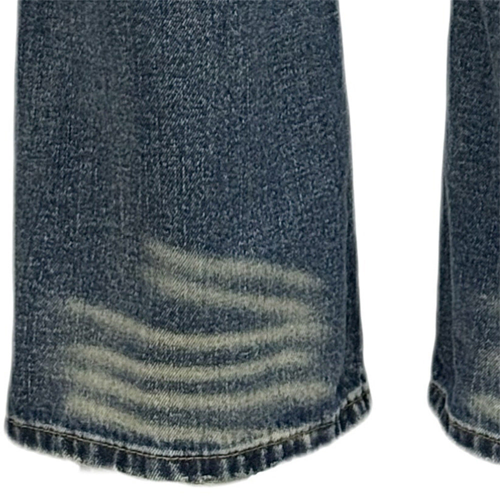 Men's Washed Denim Bell Bottom Jeans — Mid Rise Full Length Streetwear
