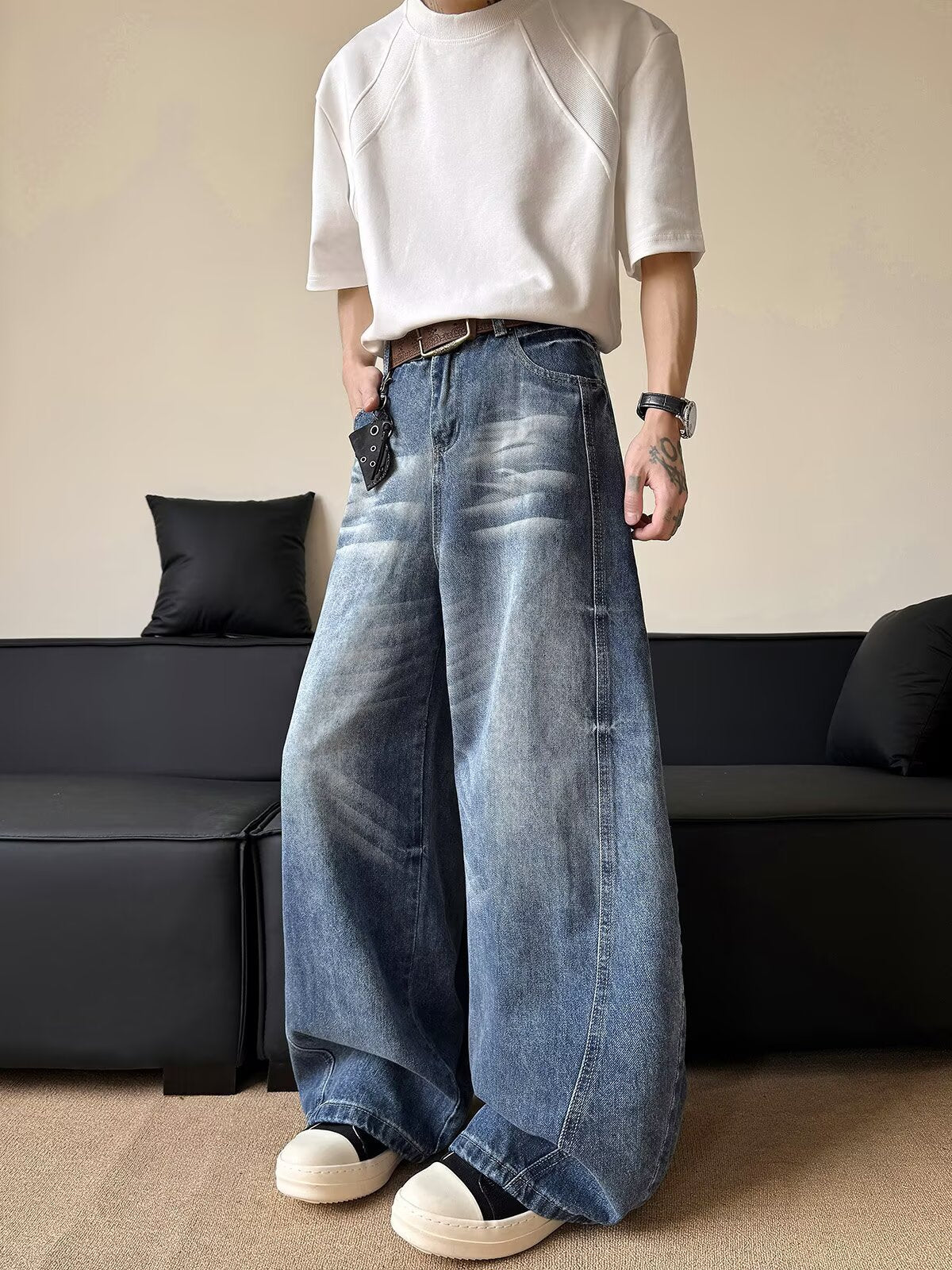 Bent Knife Cowboy Men's Wide Leg Casual Loose Relaxation Pants