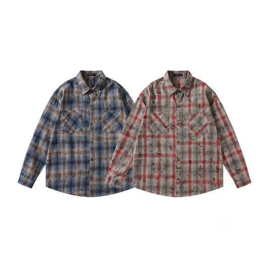Vintage Plaid Long Sleeve Shirt - Loose Casual Shirt Jacket