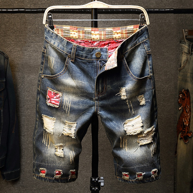 Men's Vintage Distressed Slim Fit Denim Shorts
