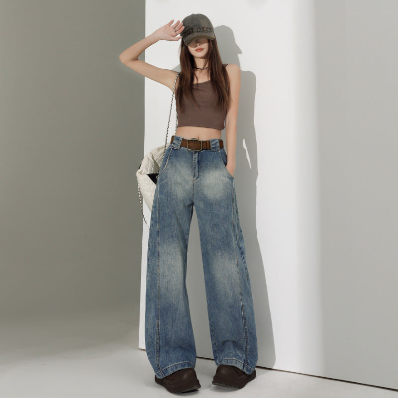 Wide-Leg Jeans for Women - Loose Slimming Versatile Floor-Length Slit Pants