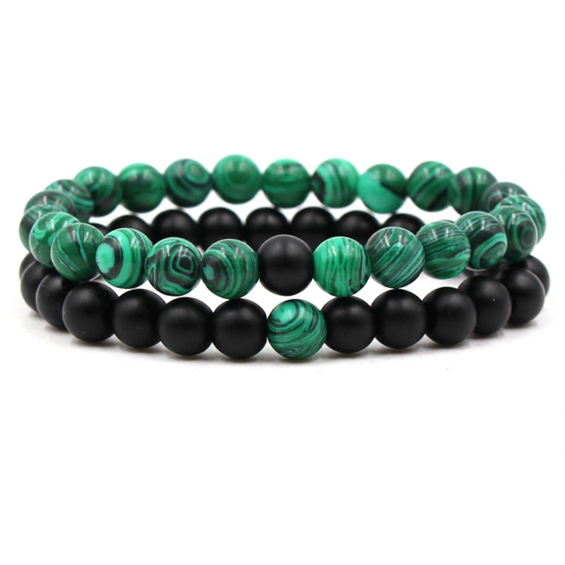 8mm Matte Black Frosted Stone Malachite Couple Bracelet