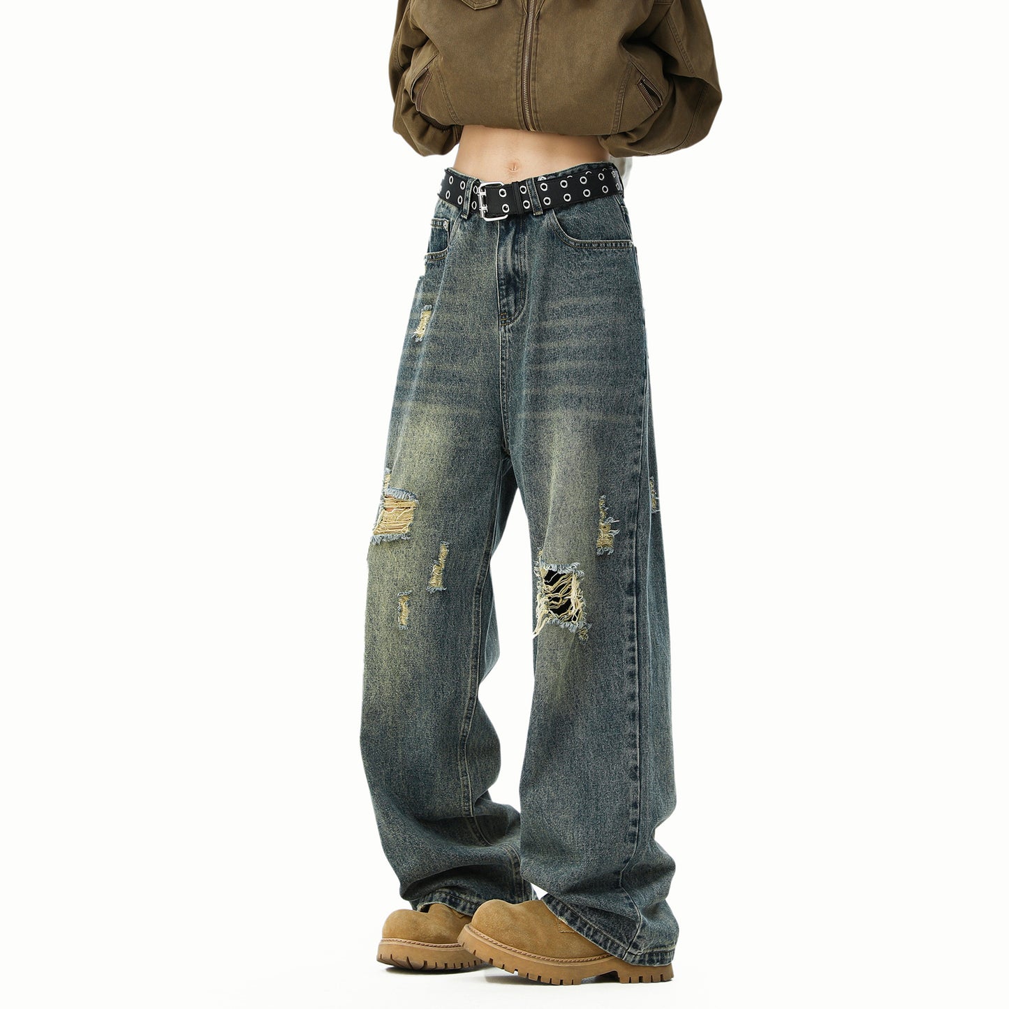 Men's Trendy Loose Straight Leg Denim Jeans Casual Trousers