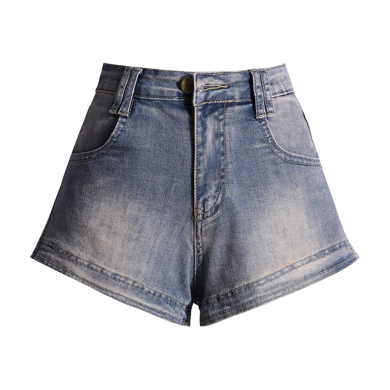 High-Elastic Denim Shorts for Women - High Waist Slimming A-Line Distressed Hot Pants