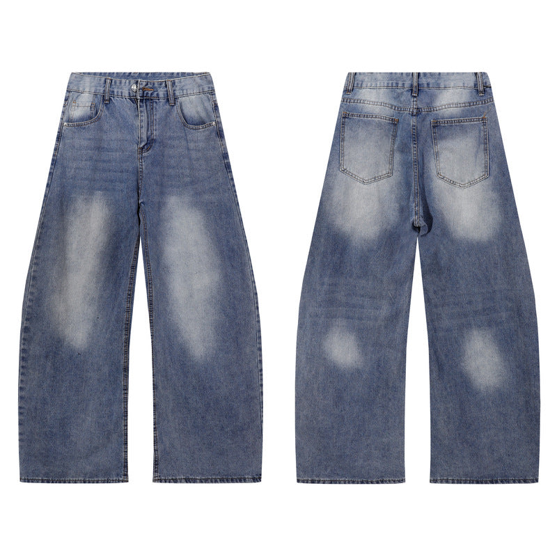 Men's Distressed Loose Straight Leg Trousers - High Waist Wide Leg Denim Pants