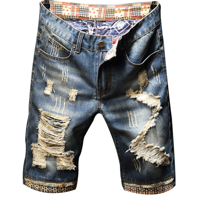 Men's Vintage Distressed Slim Fit Denim Shorts