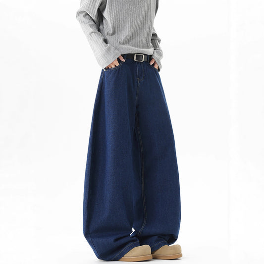 Deep Blue Flared Denim Pants for Men and Women - American Clean Fit Wide Leg Long Pants - Trendy Brand Loose Straight Leg Pants
