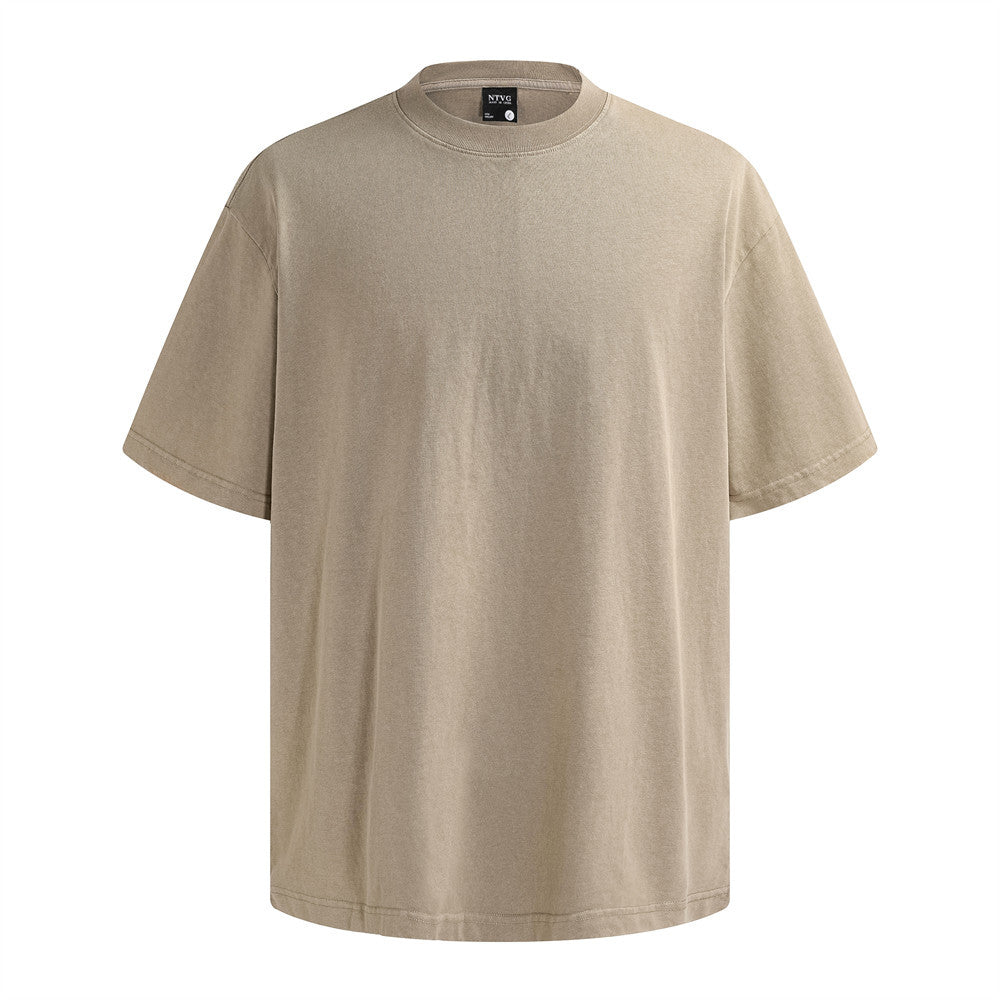 Washed Solid-Color Short-Sleeve Shirt