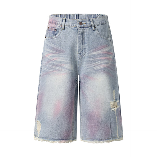 Men's Distressed Denim Shorts – Casual Mid-Length Wide-Leg Trousers with Premium Japanese Craftsmanship