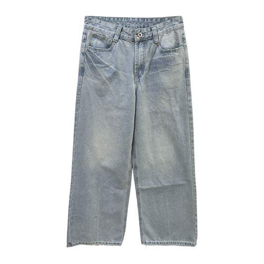 Distressed Cracked Tie-Dye Wide-Leg Denim Pants for Women
