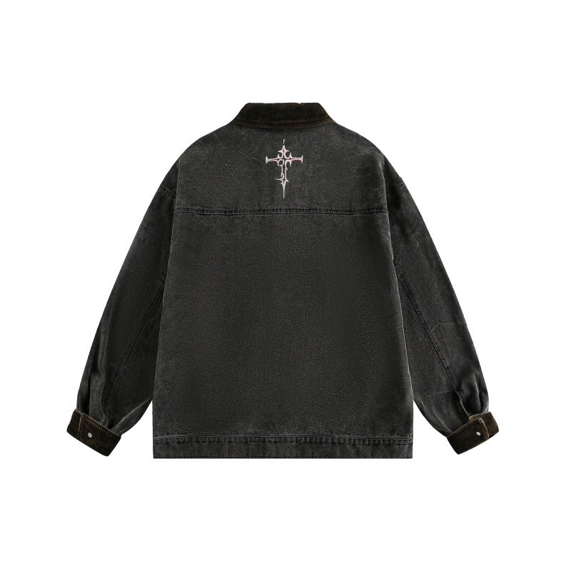 Dark Washed Graffiti Patchwork Loose Denim Jacket