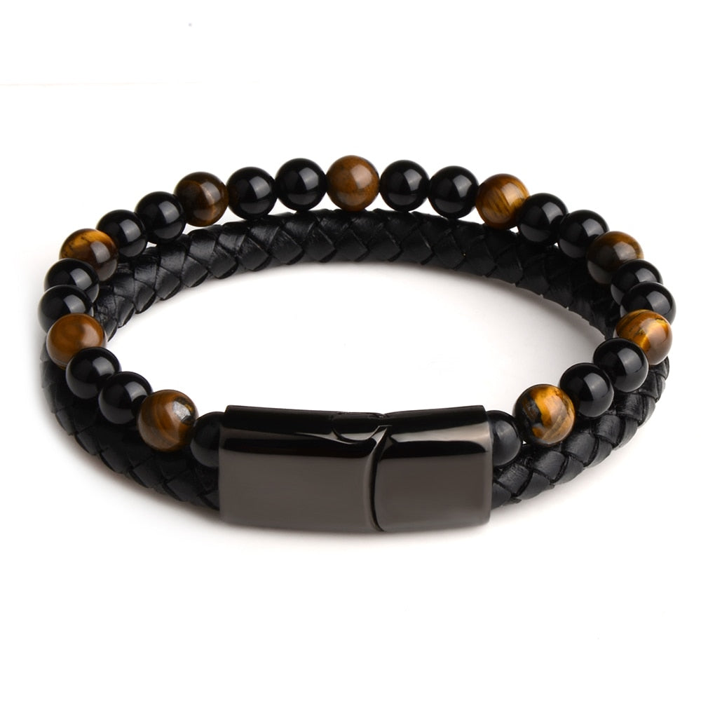 Natural Stone Bracelets - Genuine Leather Braided Bracelet