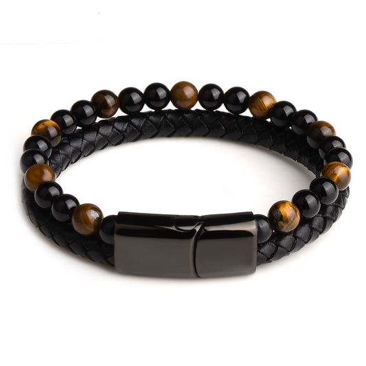 Natural Stone Bracelets - Genuine Leather Braided Bracelet