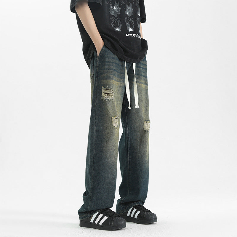 Men's Loose Straight Leg Pants - Nostalgic Green Denim