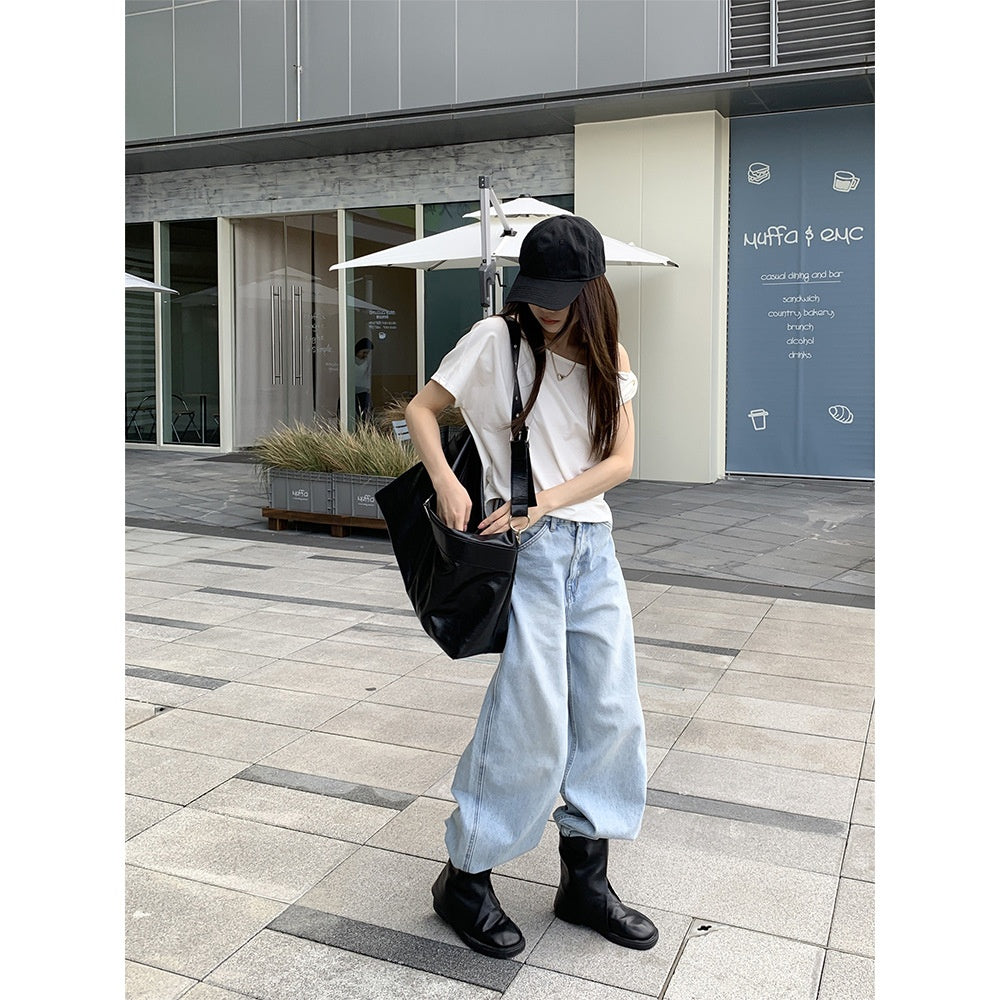 Loose Fit Relaxed Denim Pants for Women - Vintage Slimming Bootcut Trousers