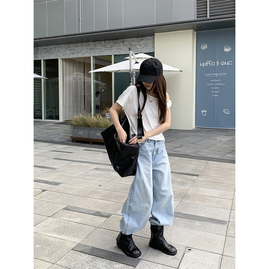 Loose Fit Relaxed Denim Pants for Women - Vintage Slimming Bootcut Trousers