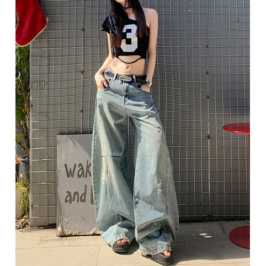 Unique  Scythe Denim Pants for Women - Slimming Distressed Wide-Leg Trousers