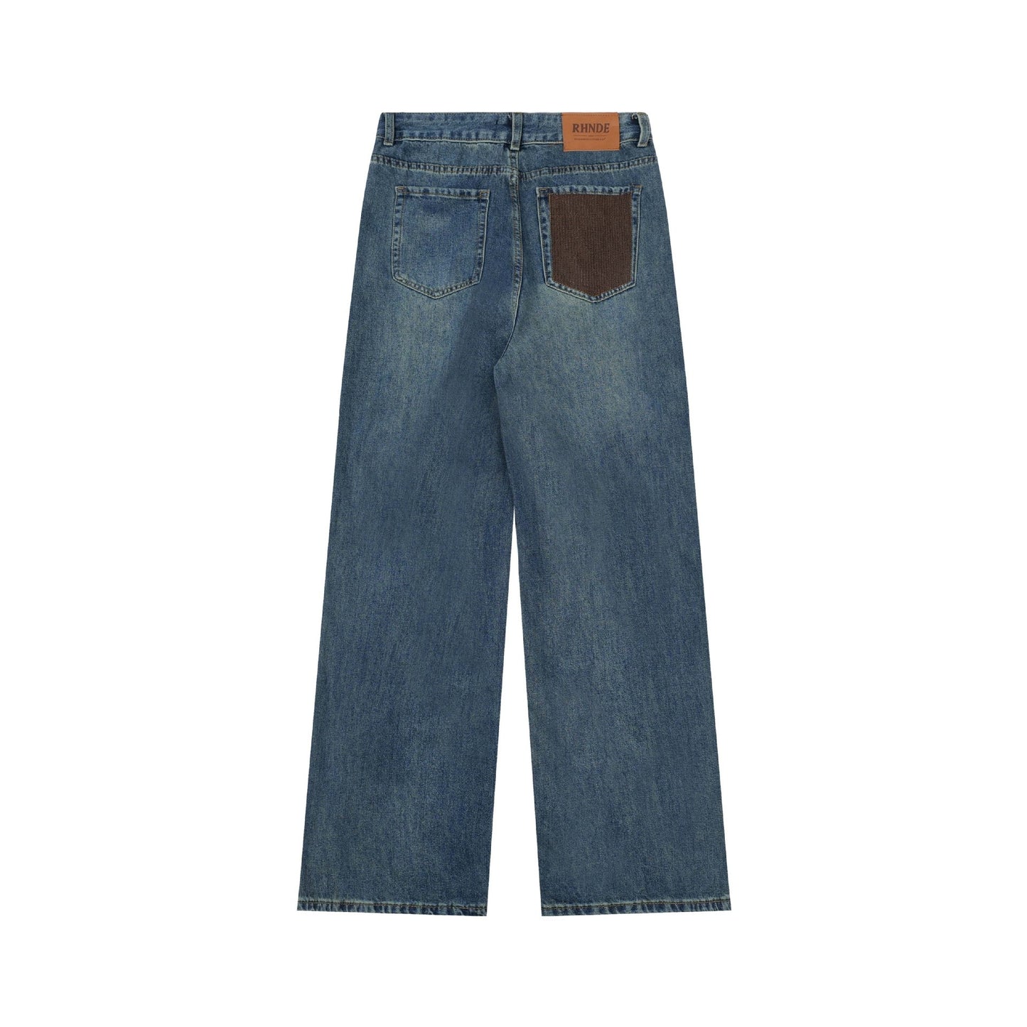 Washed Color-Blocked Versatile Denim Pants Unisex Loose Wide-Leg Straight Leg Long Trousers