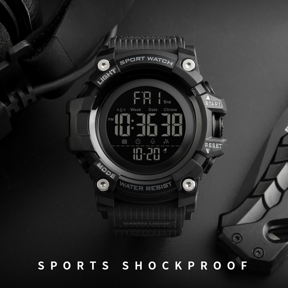 Countdown Stopwatch Sport Watch for Men - Waterproof LED Electronic Digital Wrist Watch