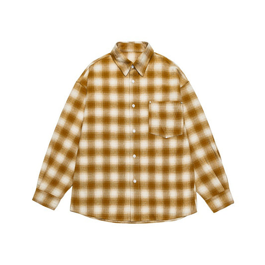 Vintage Style Gradient Plaid Loose Casual Shirt for Men