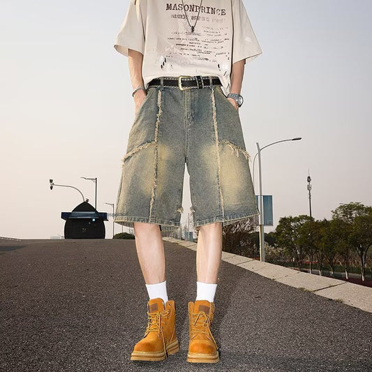 Handcrafted Fringed Edge Denim Shorts