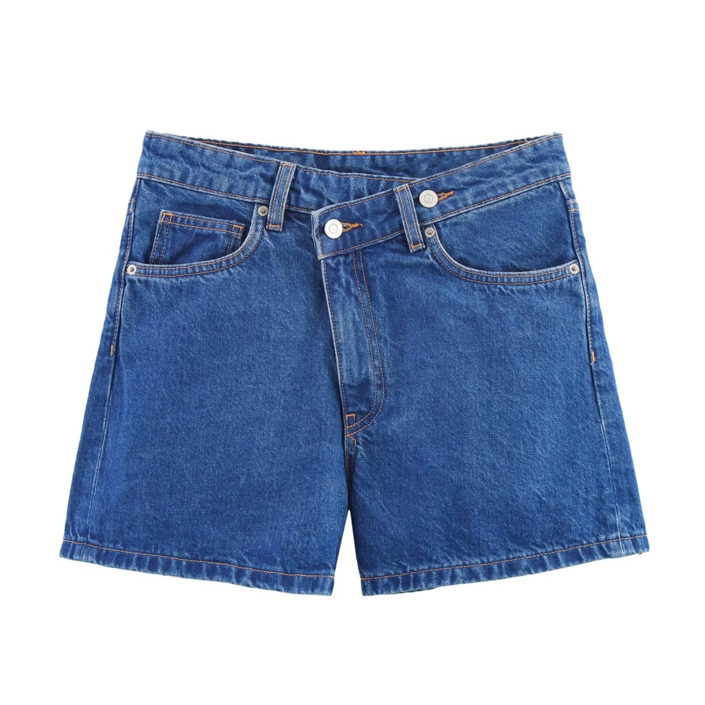 Cross-Waisted A-Line Denim Straight Shorts for Women