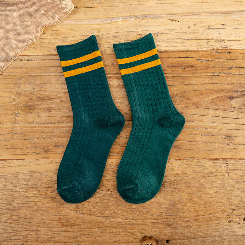 Japanese Cotton Socks - Two Stripe Retro Look